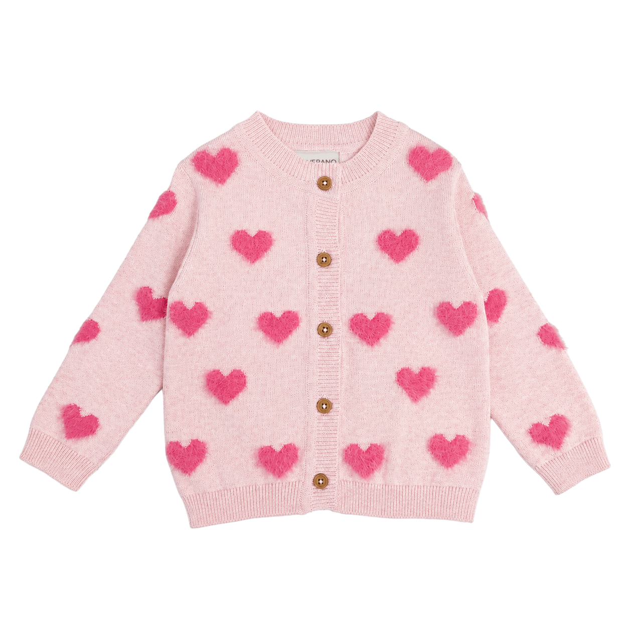 Fuzzy Hearts 3D Jacquard Knit Baby Cardigan made of organic cotton
