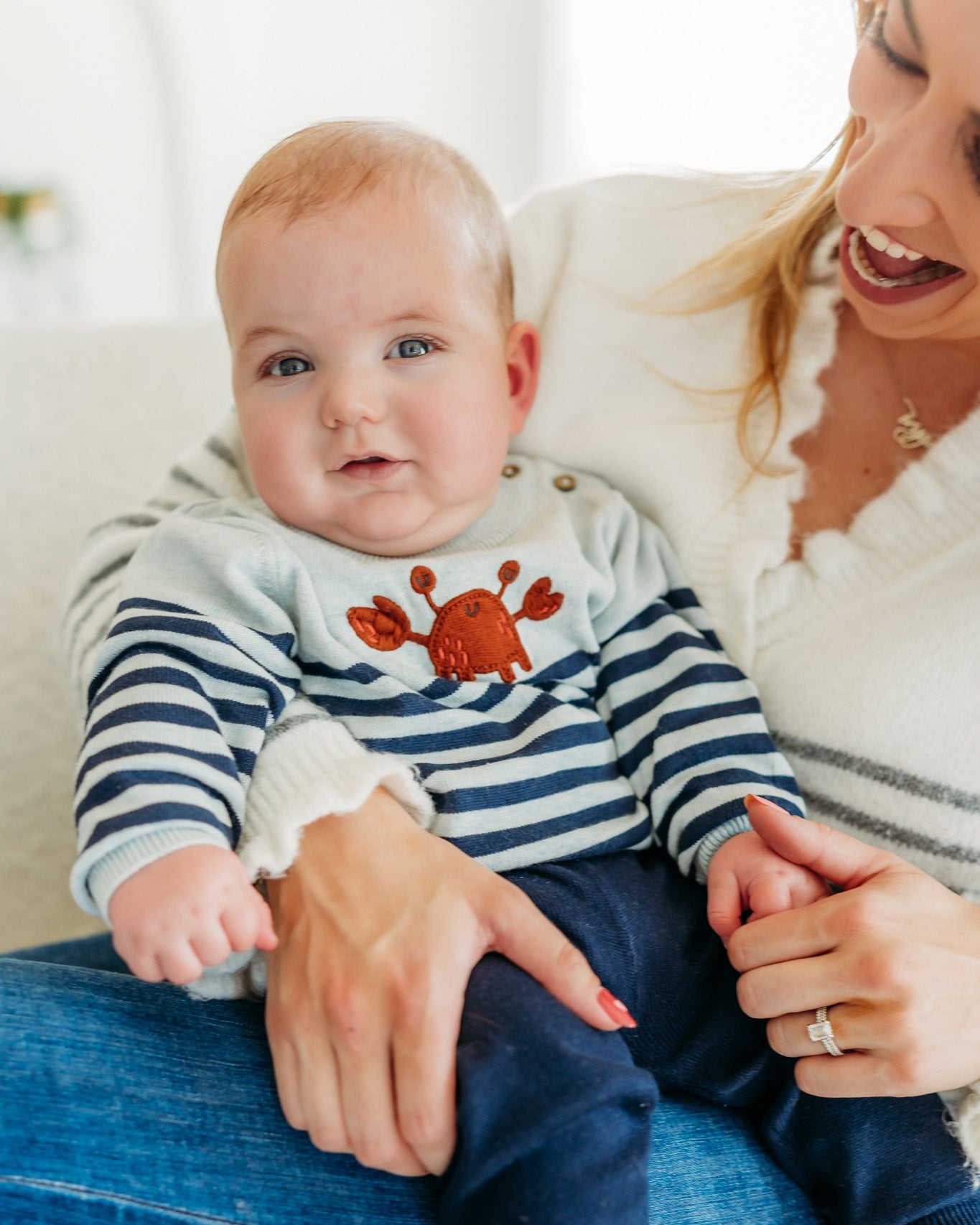 Crab Embroidered & Stripe Knit Baby Pullover (Organic Cotton)