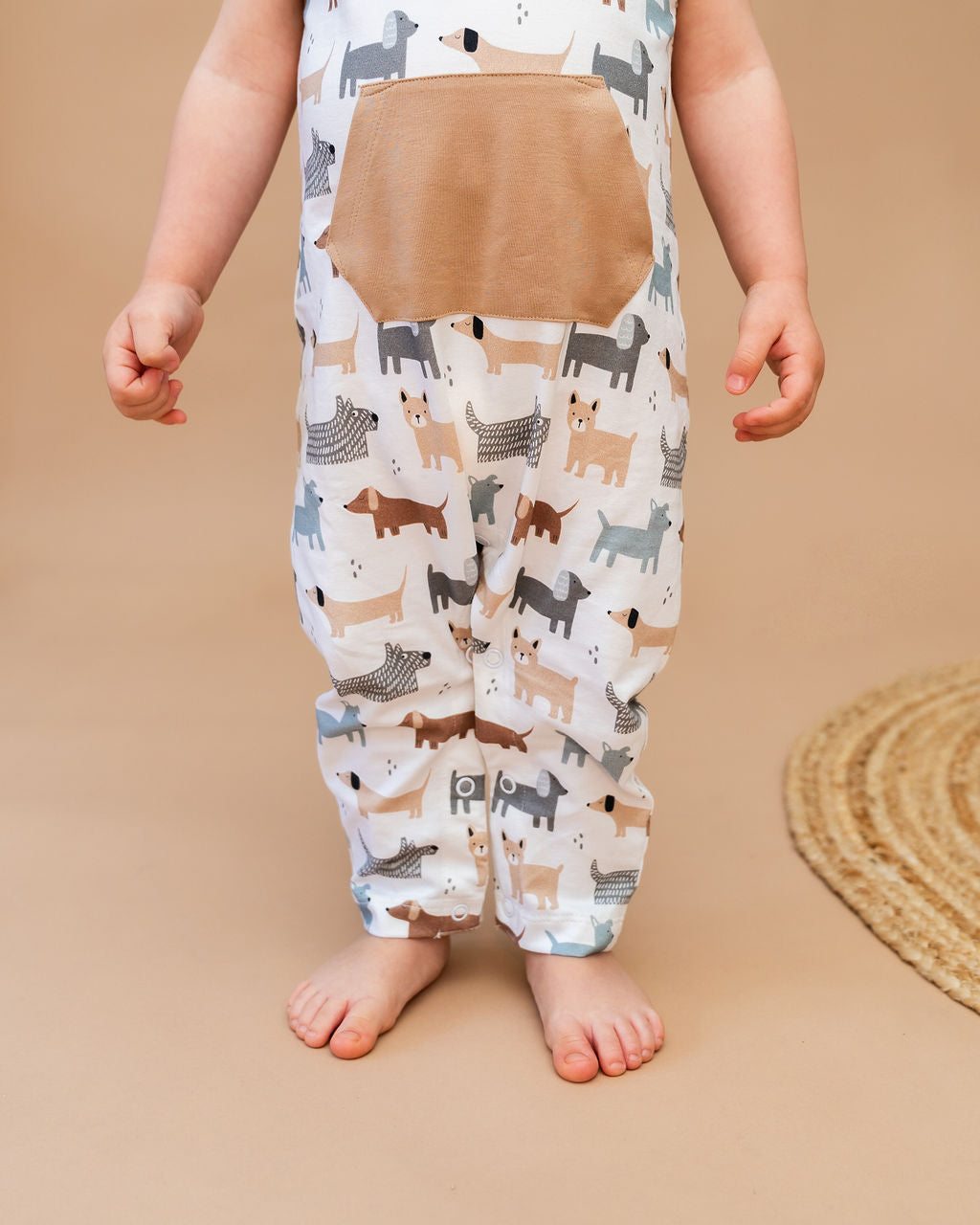 Dog Kangaroo Pocket Sleeveless Baby Jumpsuit (Organic Jersey)