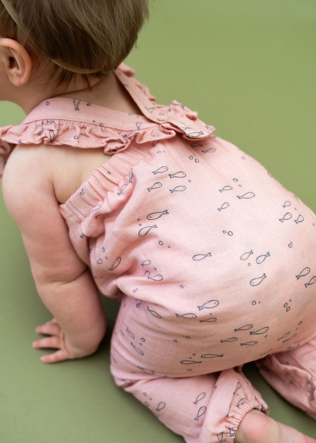 Fishes Sleeveless Baby Ruffle Baby Jumpsuit (Organic Muslin)