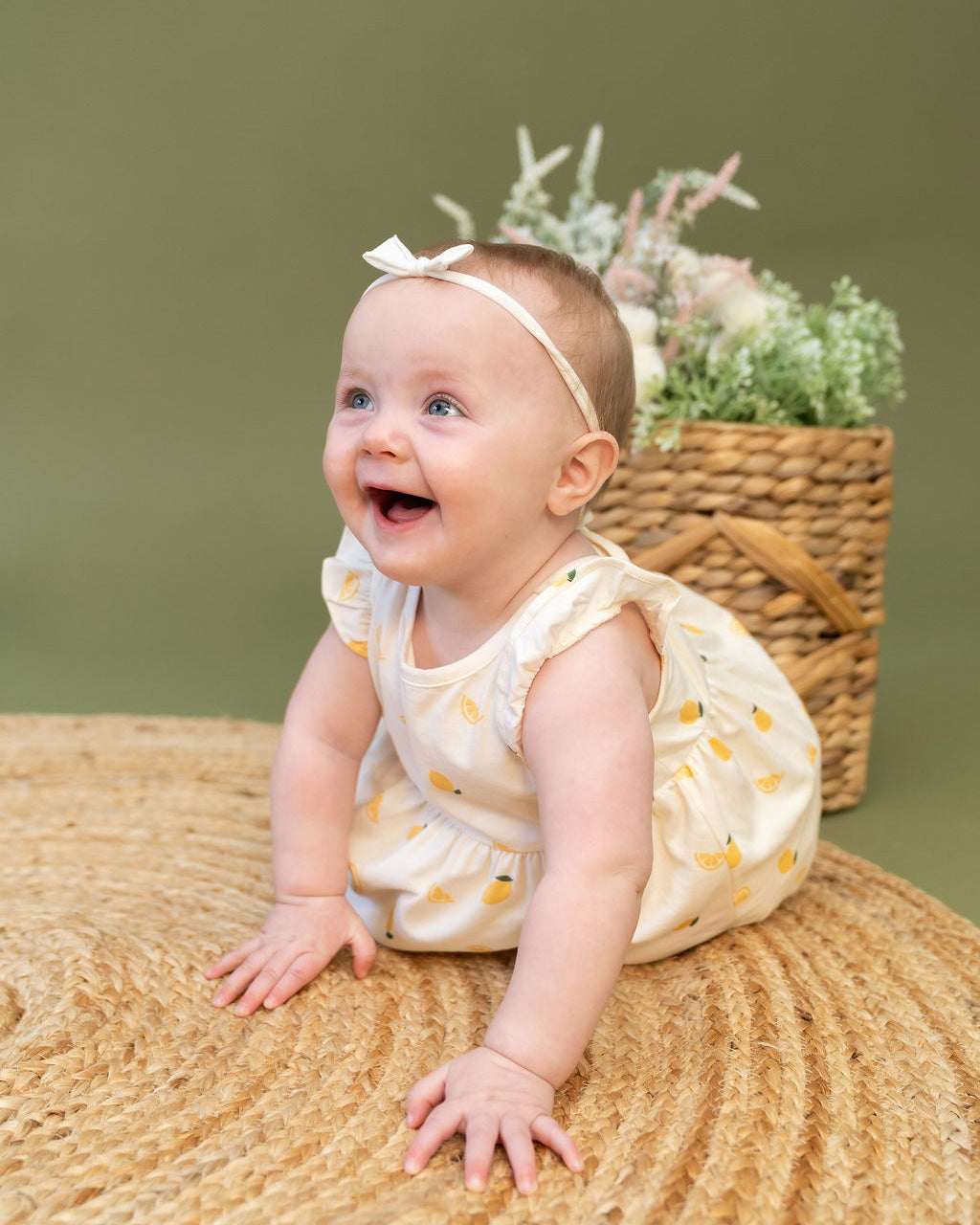 Lemon Baby Ruffle Dress + Bloomer Set (Organic Jersey)