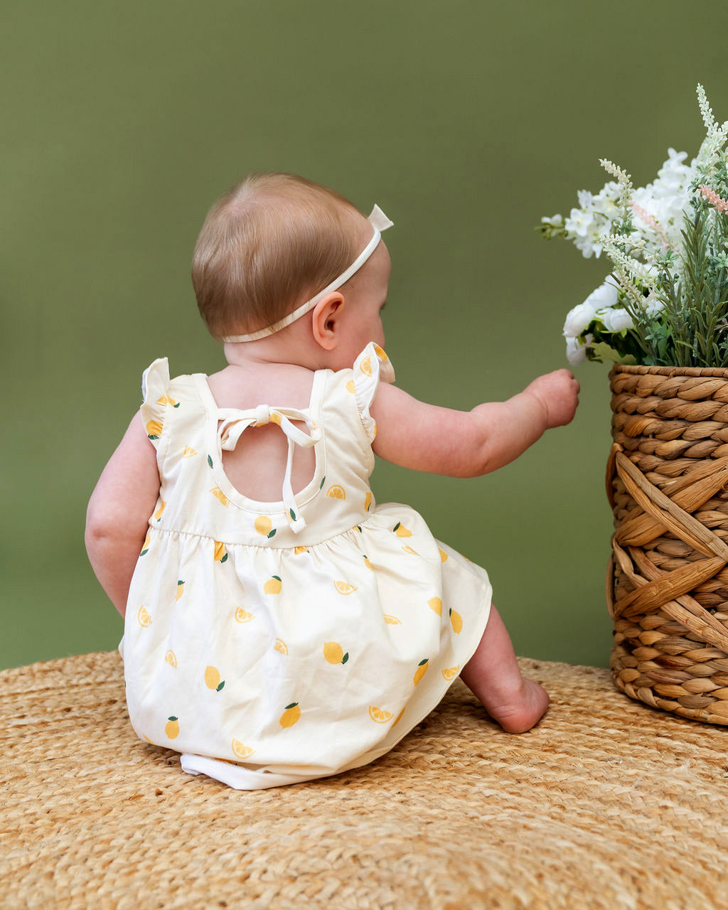 Lemon Baby Ruffle Dress + Bloomer Set (Organic Jersey)