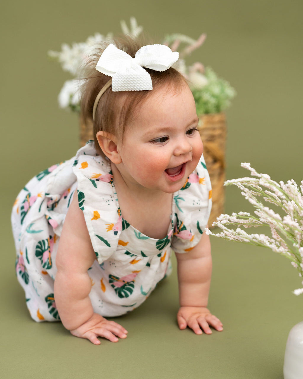 Parrot Ruffle Sleeve Baby Dress + Bloomer Set (Organic Muslin)