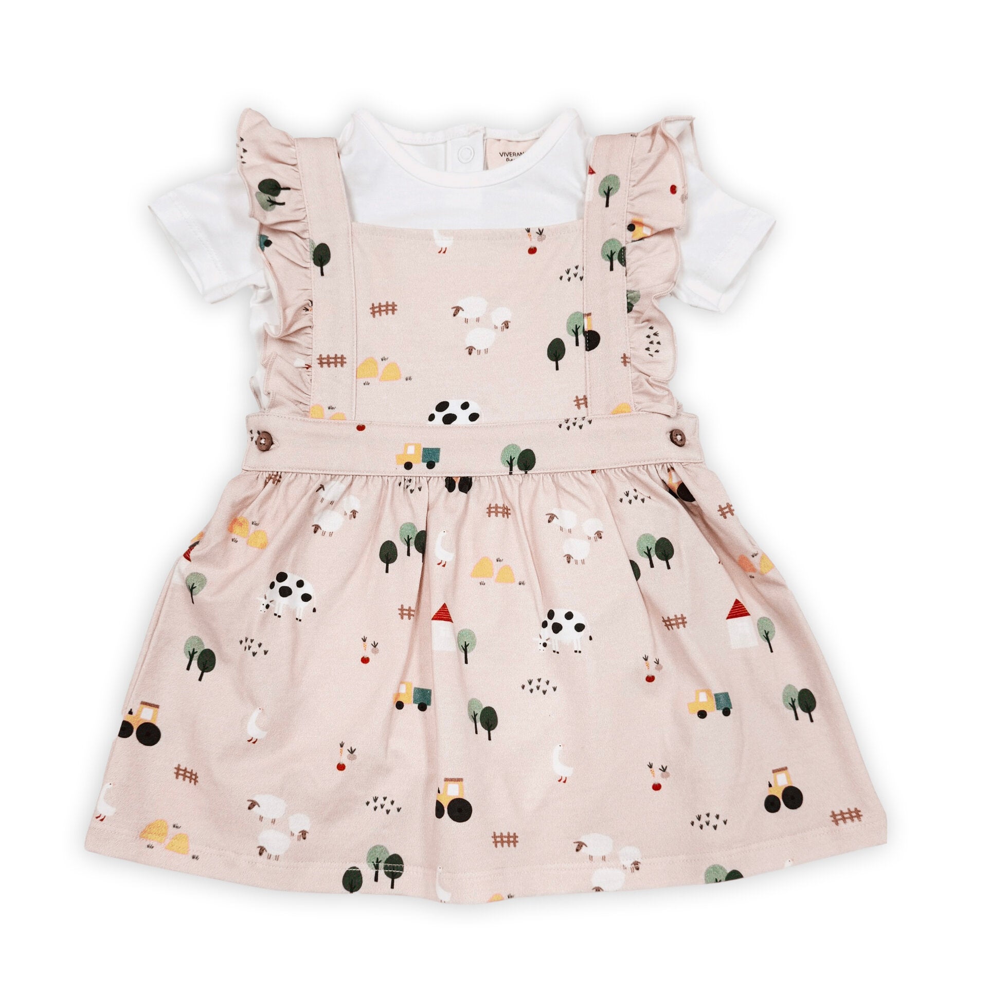 Farm Pinafore Baby Dress + Bodysuit Set (Organic Jersey)