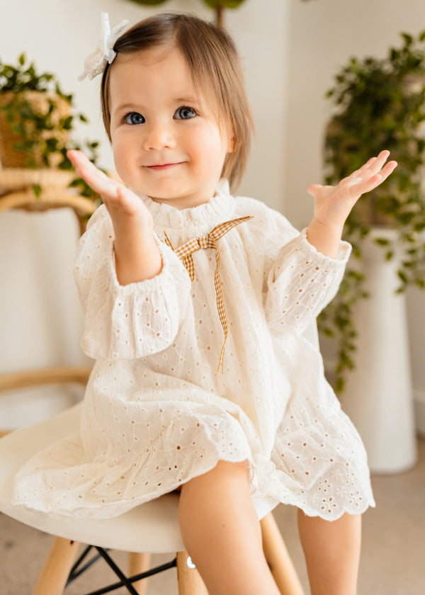 Solene Schiffli Lace Baby Dress & Bloomer Set (Organic Cotton) Cloud White / 18-24M Solene Schiffli Lace Baby Dress & Bloomer Set (Organic Cotton) Cloud White / 18-24M