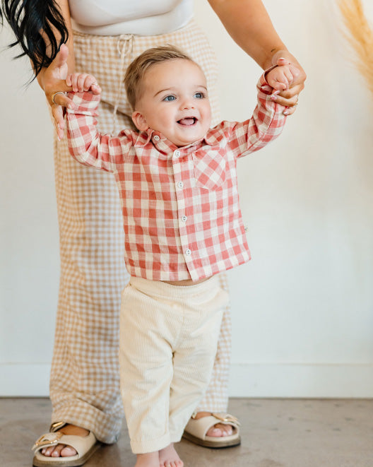 Arden Gingham Baby Shirt & Cord Pant (Organic Cotton)