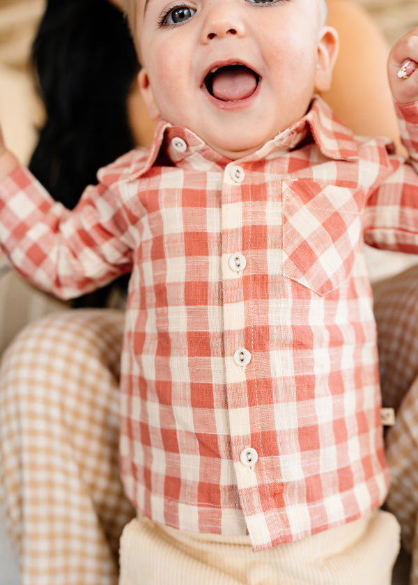 Arden Gingham Baby Shirt & Cord Pant (Organic Cotton)