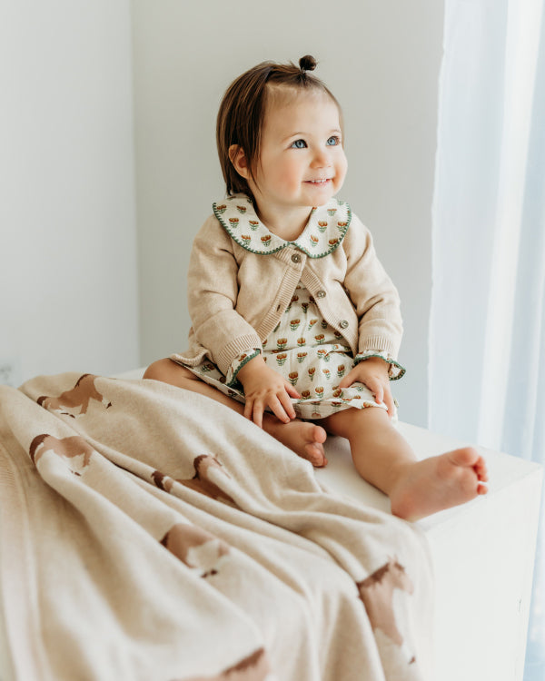 Horse Jacquard Sweater Knit Baby Cardigan (Organic Cotton)