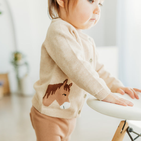 Horse Jacquard Sweater Knit Baby Cardigan (Organic Cotton)