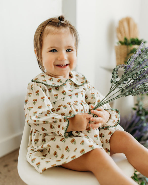 block print dress Block Printed Lilac Blue Floral Cotton Dress 'Cassidy' main image 1