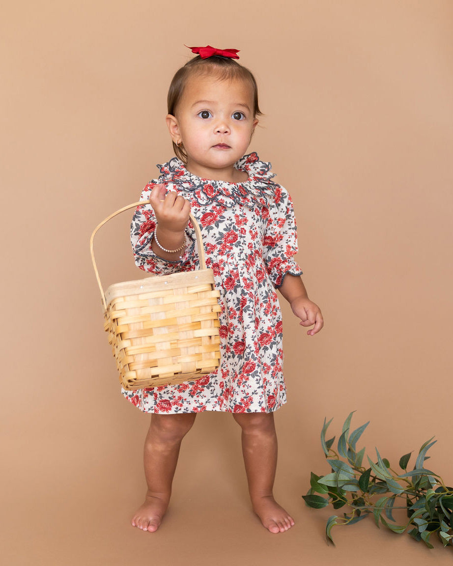 Amour Rose Floral Ruffle Baby Dress & Bloomer (Linen Blend) Rose Floral / 3-6M