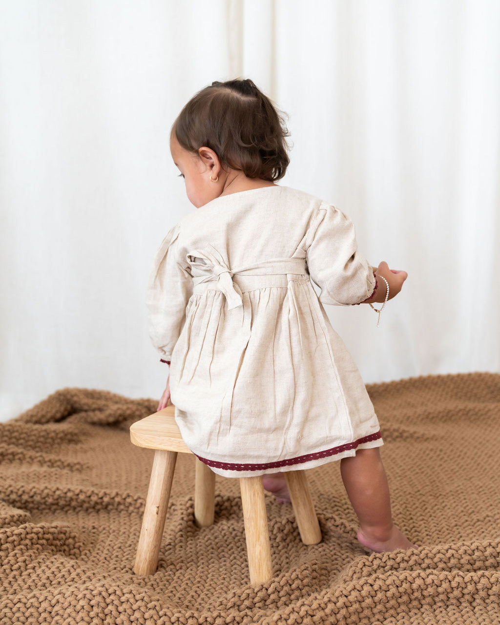 Ravello Linen Embroidered Baby Dress & Bloomer Set (Linen Blend)