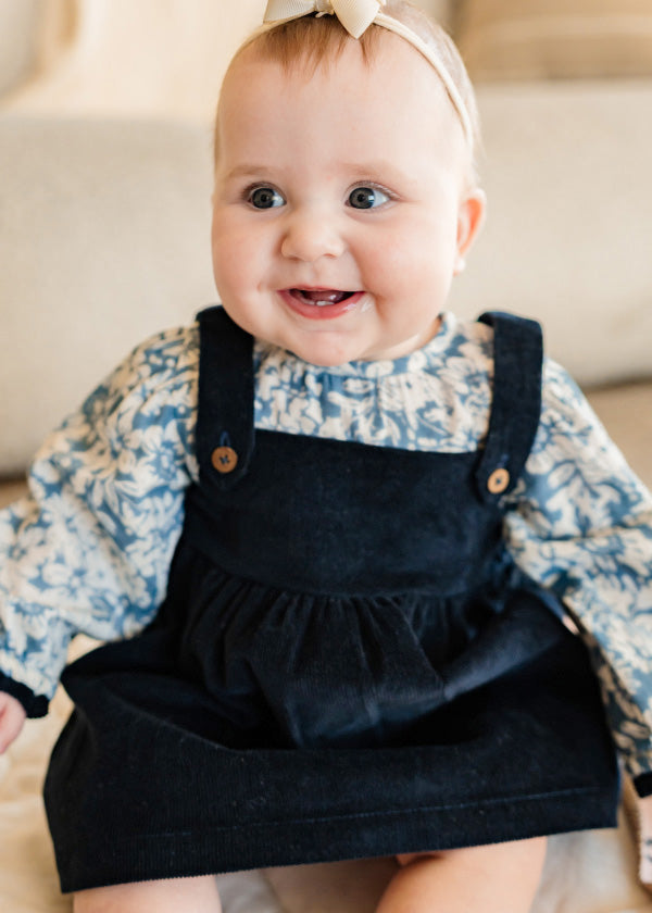 Cassis Pinafore Baby Dress & Bloomer Set (Organic Cotton) (18-24m, Blue Floral)