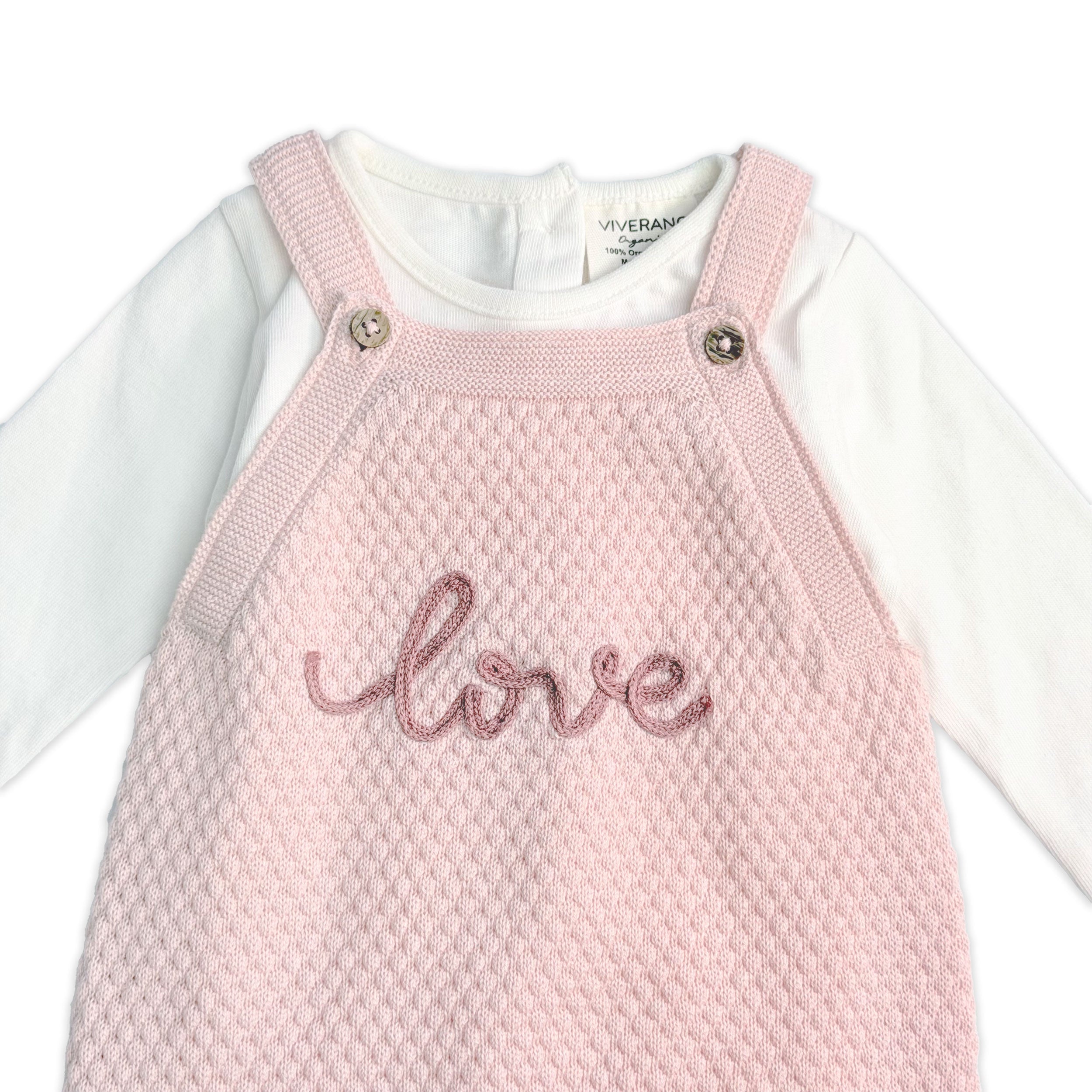 Love Embroidered Sweater Knit Baby Romper & Bodysuit Set (Organic Cotton) - Detail