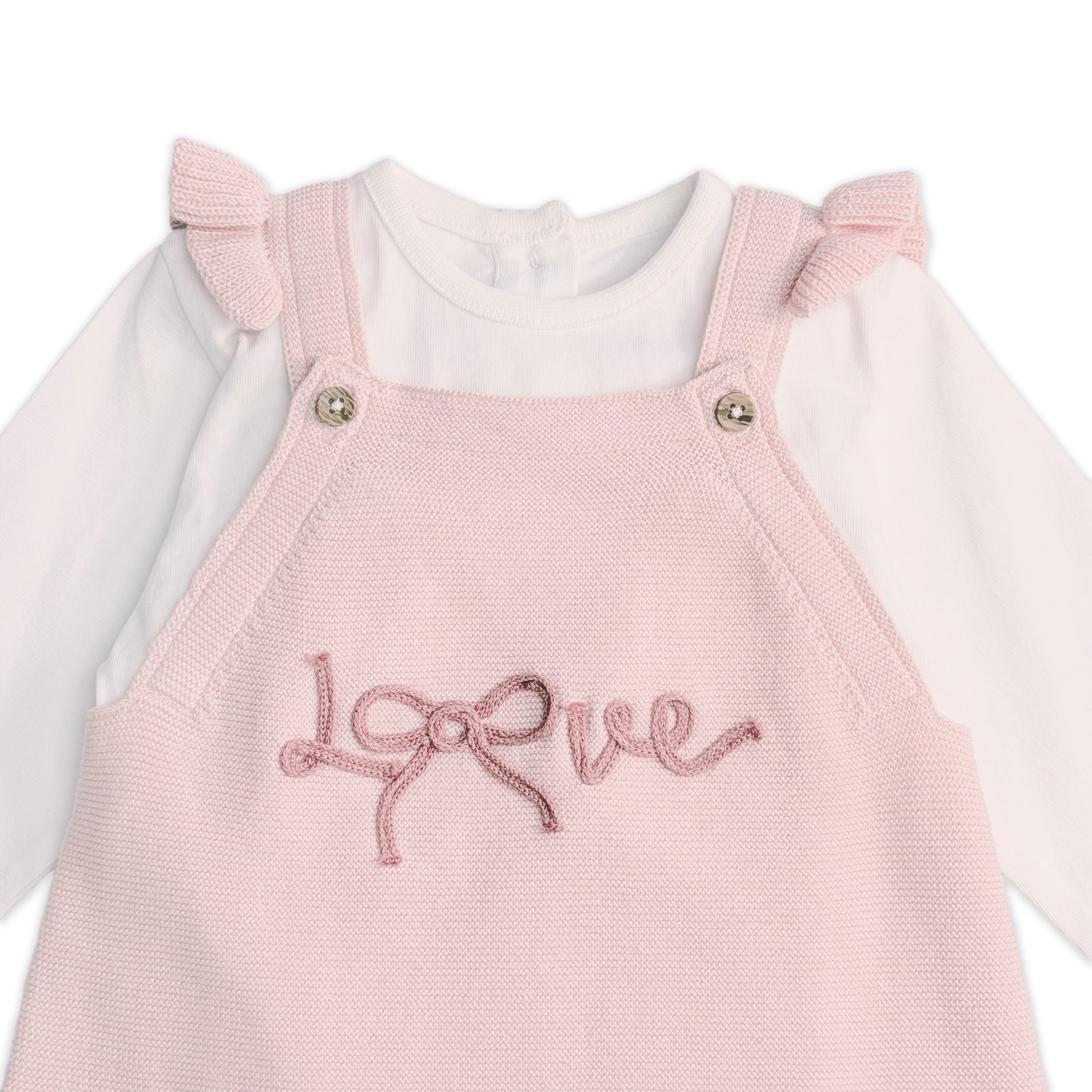 Love Embroidered Sweater Knit Baby Dress & Bodysuit Set (Organic Cotton) - Detail