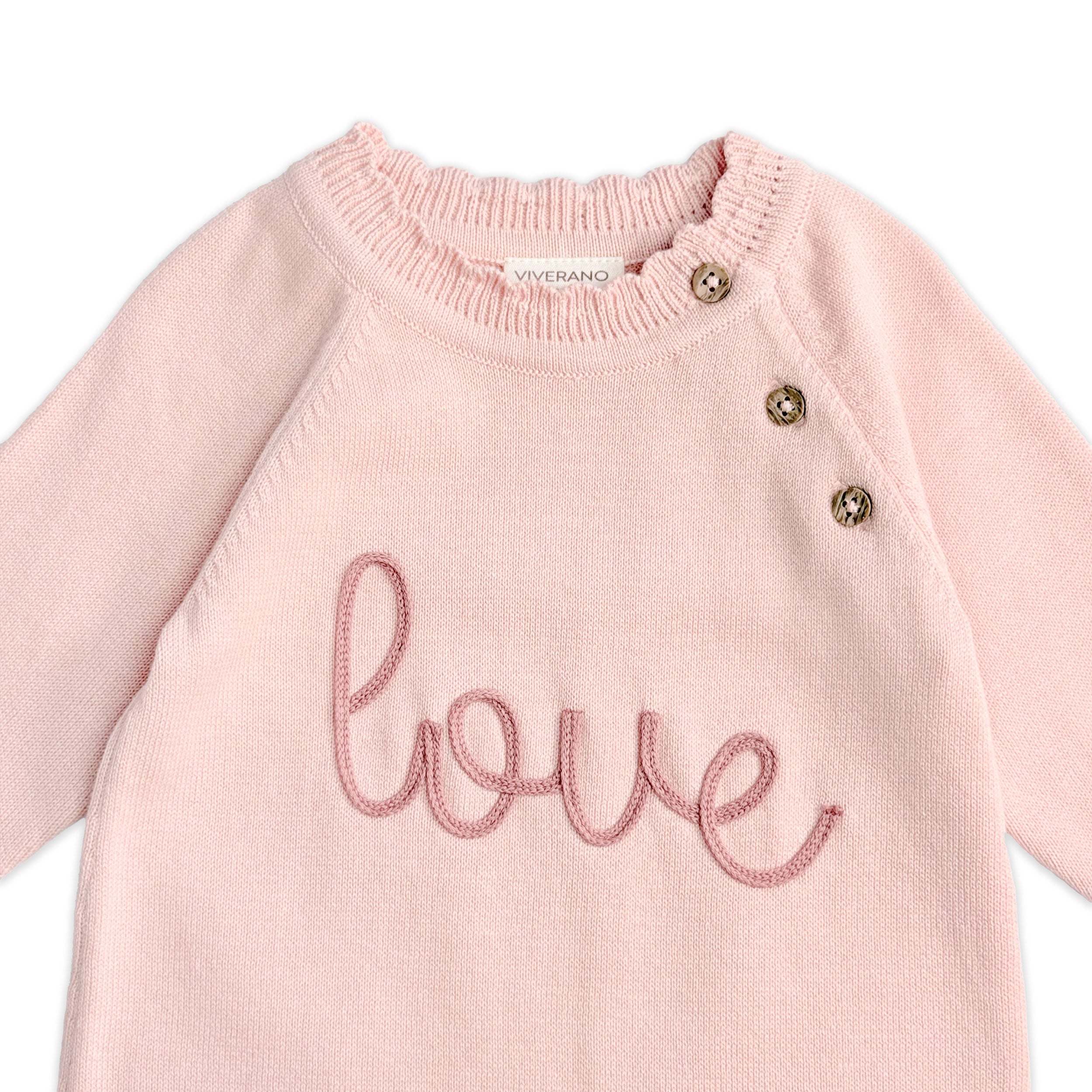 Love Embroidered Sweater Knit Baby Jumpsuit (Organic Cotton)