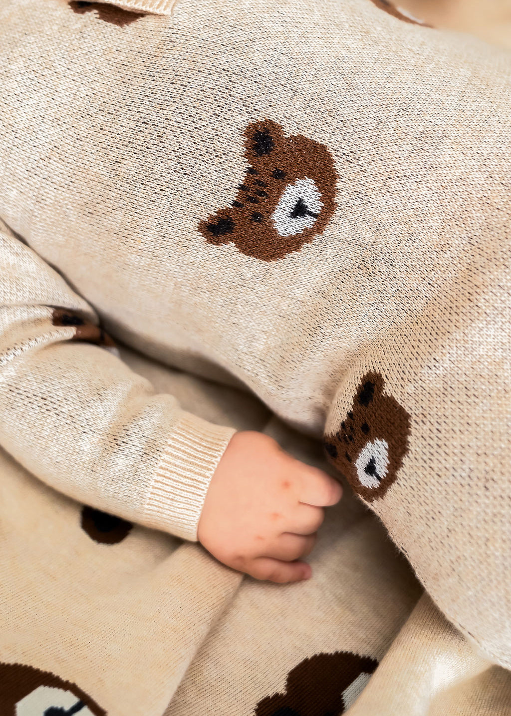 Brown Bear Jacquard Sweater Knit Baby Jumpsuit (Organic Cotton)