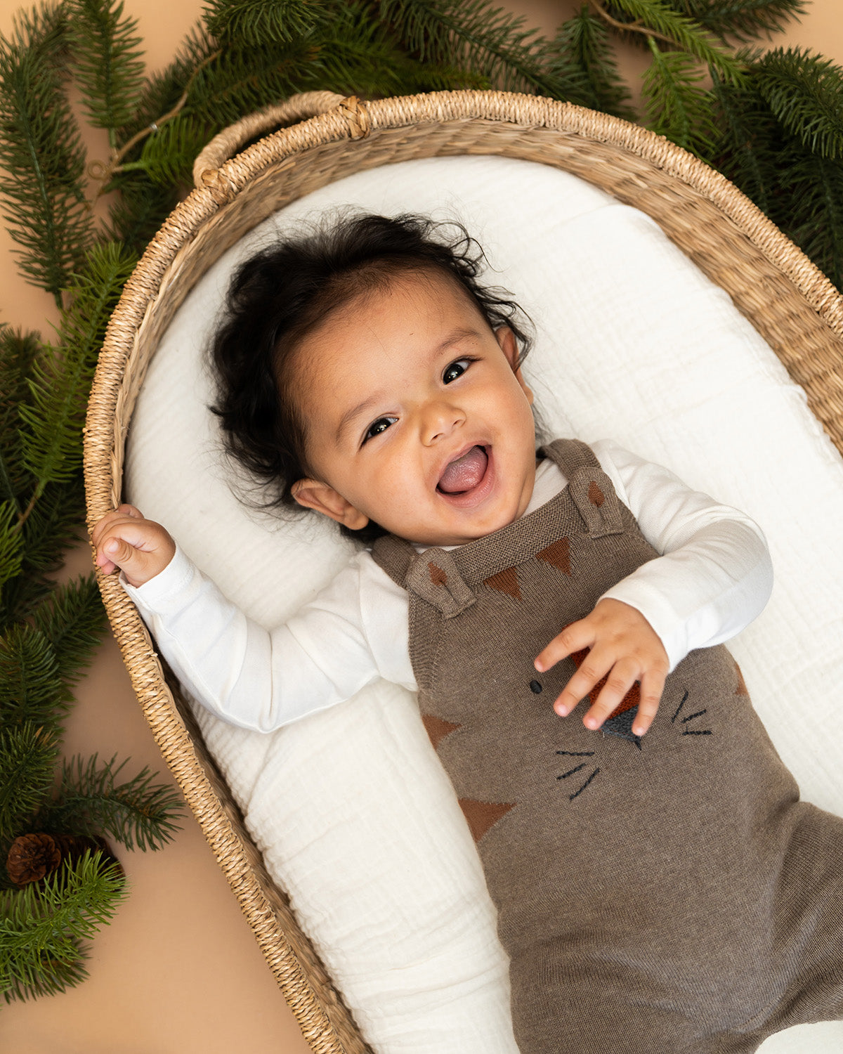 Tiger Jacquard Knit Baby Overall Set (Organic Cotton)