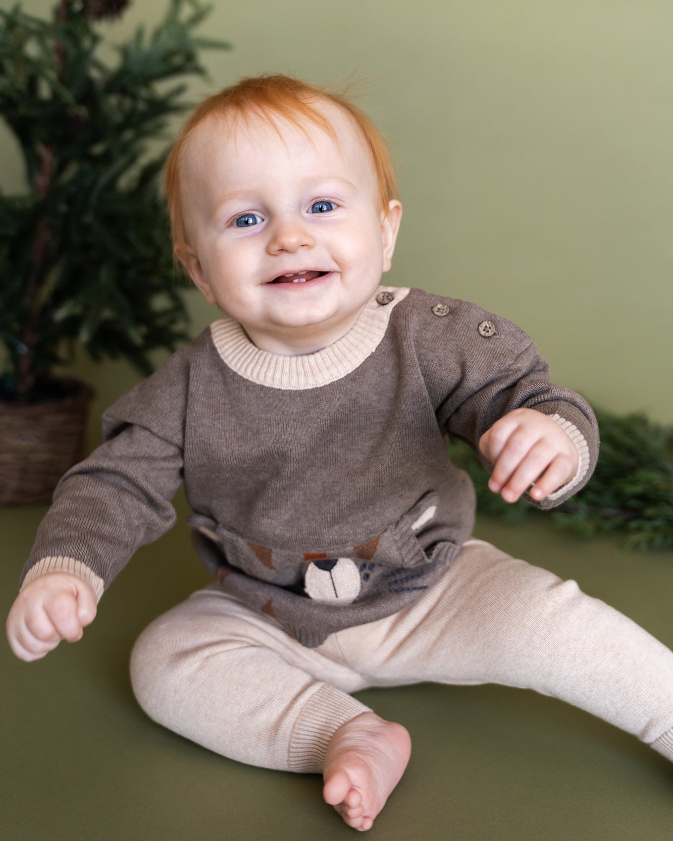 Tiger Kangaroo Pocket Baby Knit Pullover & Pant Set (Organic Cotton)