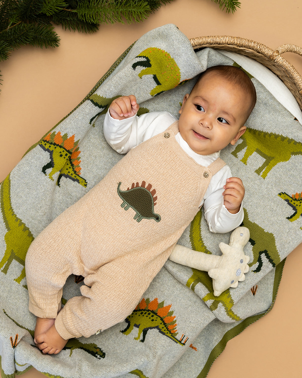 Dino Applique Baby Knit Overall Set (Organic Cotton)