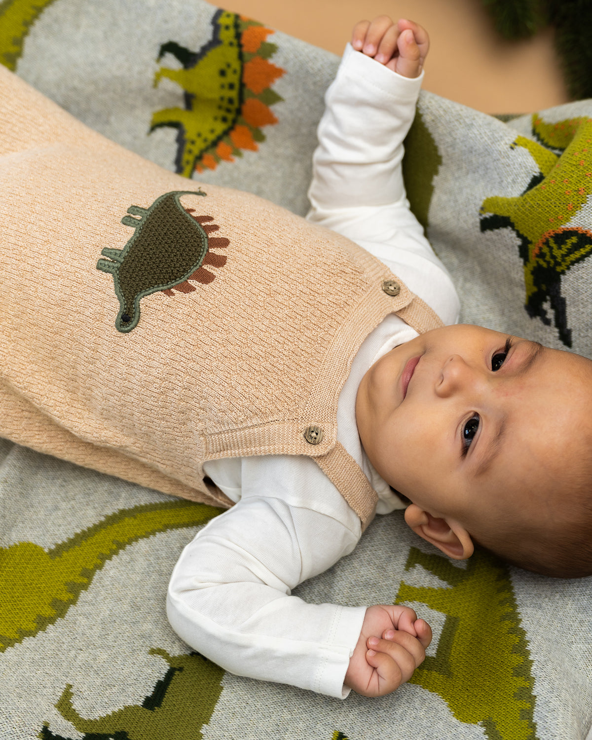 Dino Applique Baby Knit Overall Set (Organic Cotton)