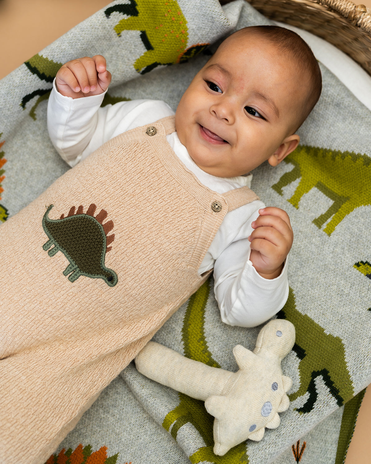 Dino Applique Baby Knit Overall Set (Organic Cotton)