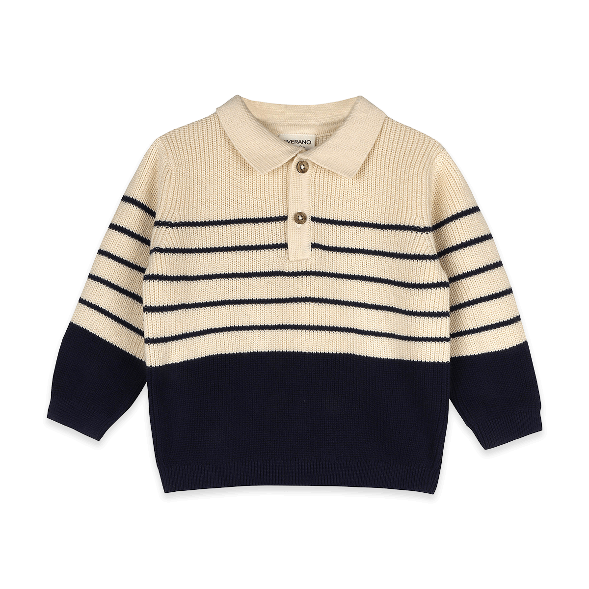 Classic Stripe Polo Sweater Knit Organic Baby Pullover and Pant Set - Front