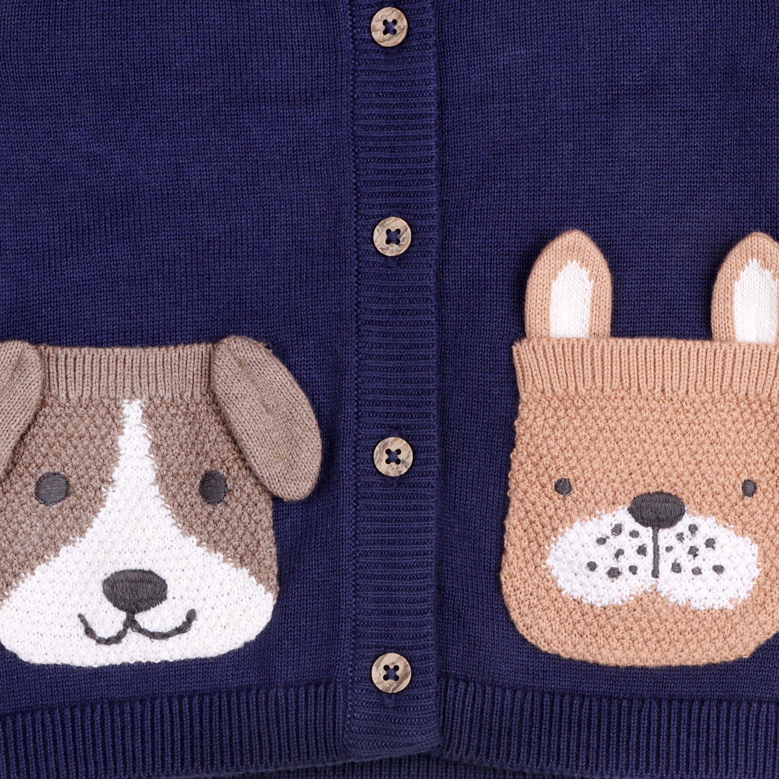 Dog Pocket Embroidered Sweater Knit Baby Cardigan (Organic Cotton)