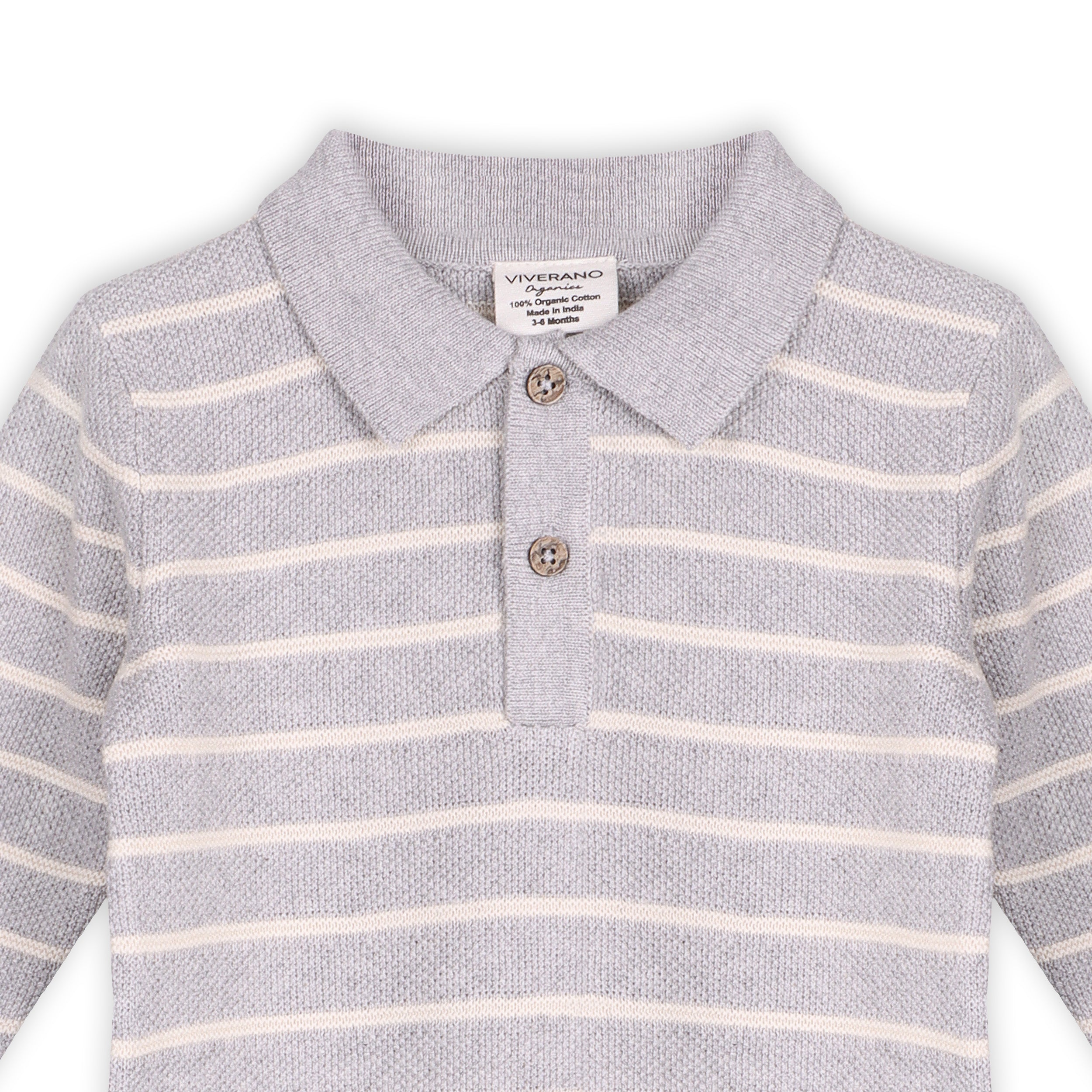 Stripe & Collar Sweater Knit Baby Jumpsuit (Organic Cotton)