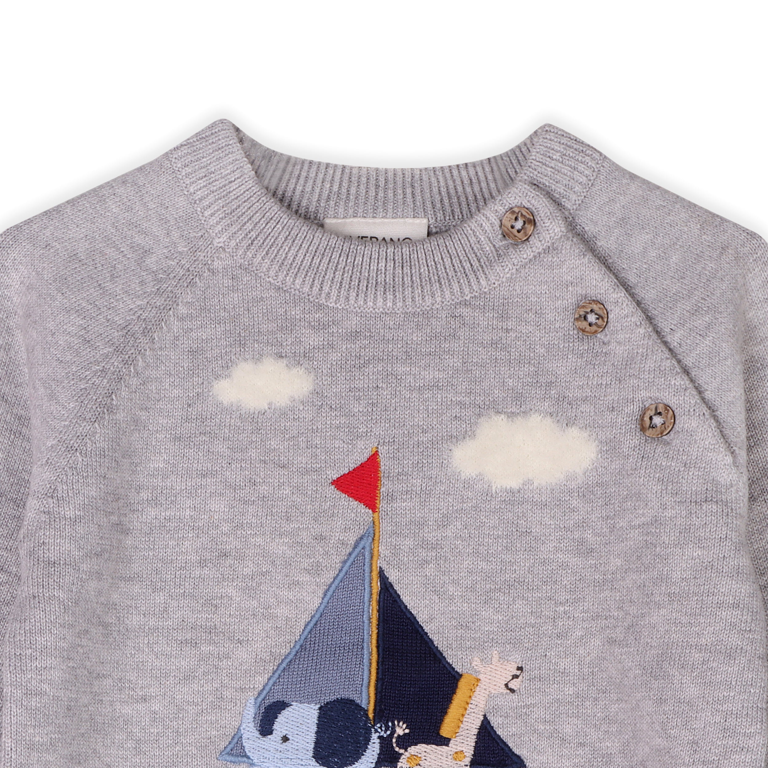 Sailboat Applique Sweater Knit Baby Pullover (Organic Cotton)