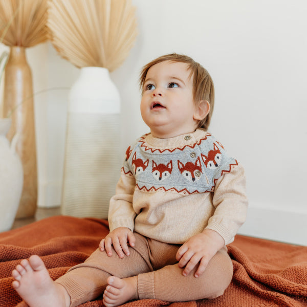 Fox Jacquard Fair Isle Sweater Knit Baby Pullover (Organic Cotton)