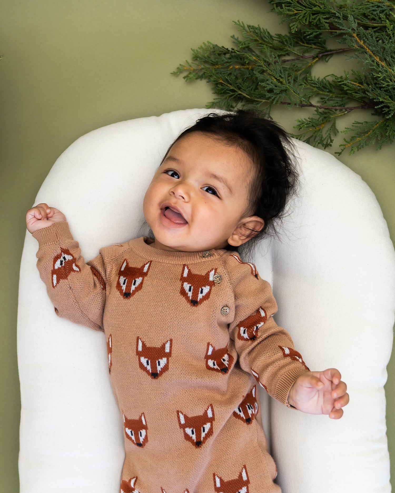 Fox Jacquard Knit Baby Jumpsuit (Organic Cotton)