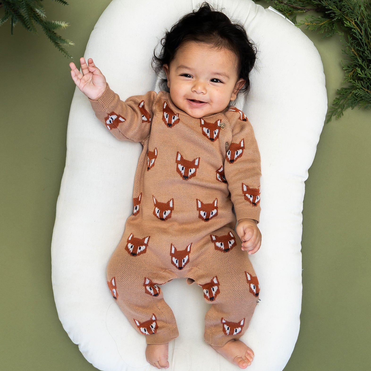 Fox Jacquard Knit Baby Jumpsuit (Organic Cotton)