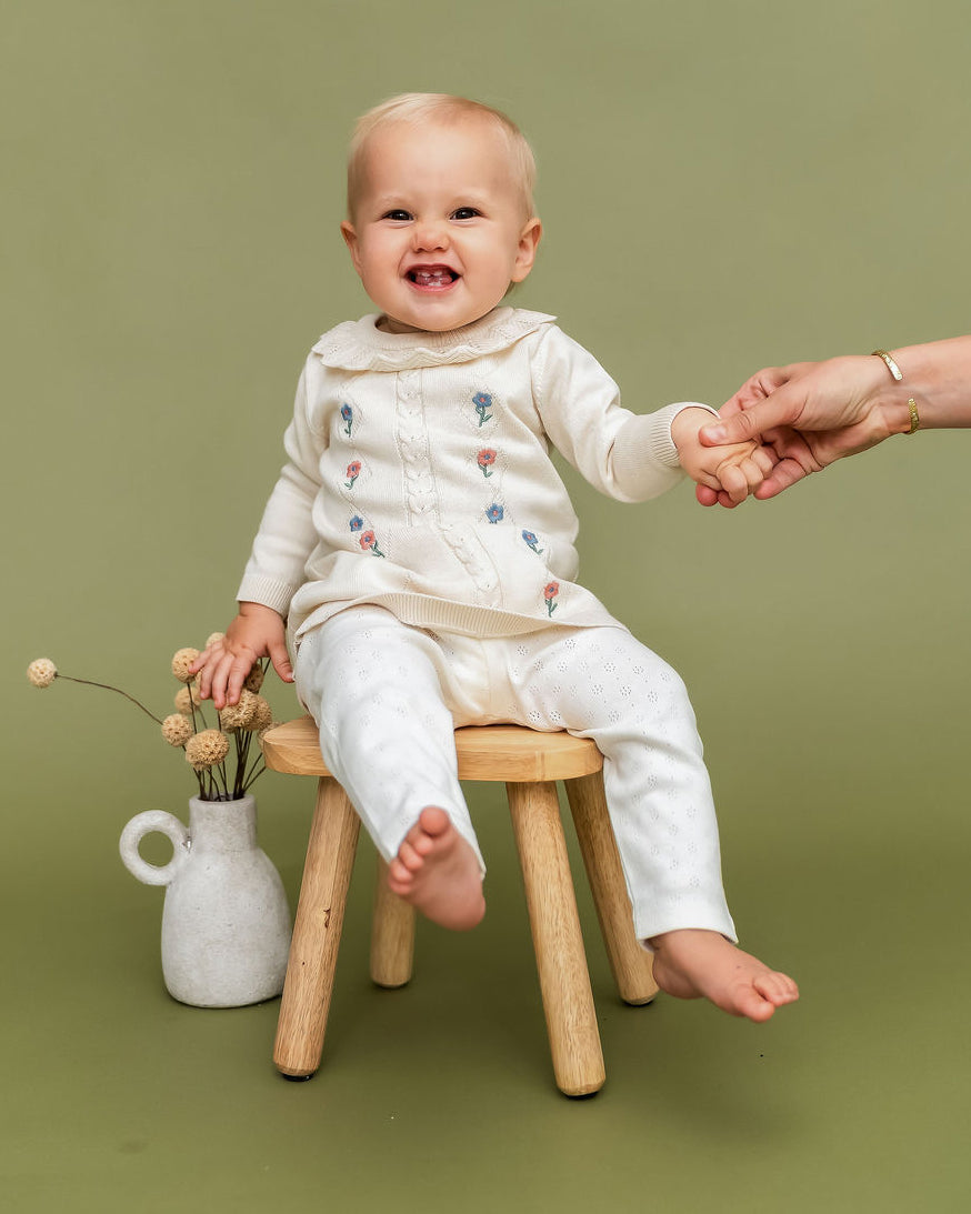 emma knit dress Floral Embroidered Baby Ruffle (Organic Cotton) Natural / 18-24M Boardroom Dress Socks