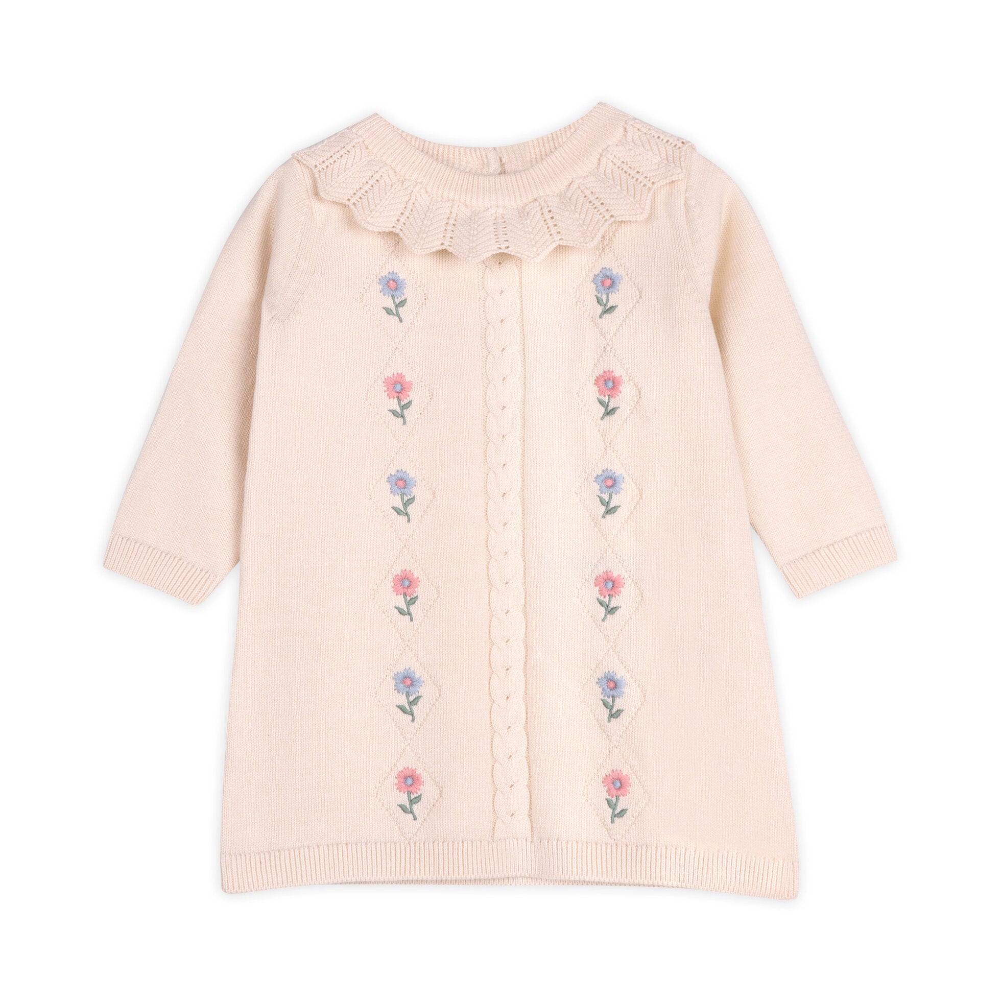 Emma Floral Embroidered Knit Baby Ruffle Dress (Organic Cotton)