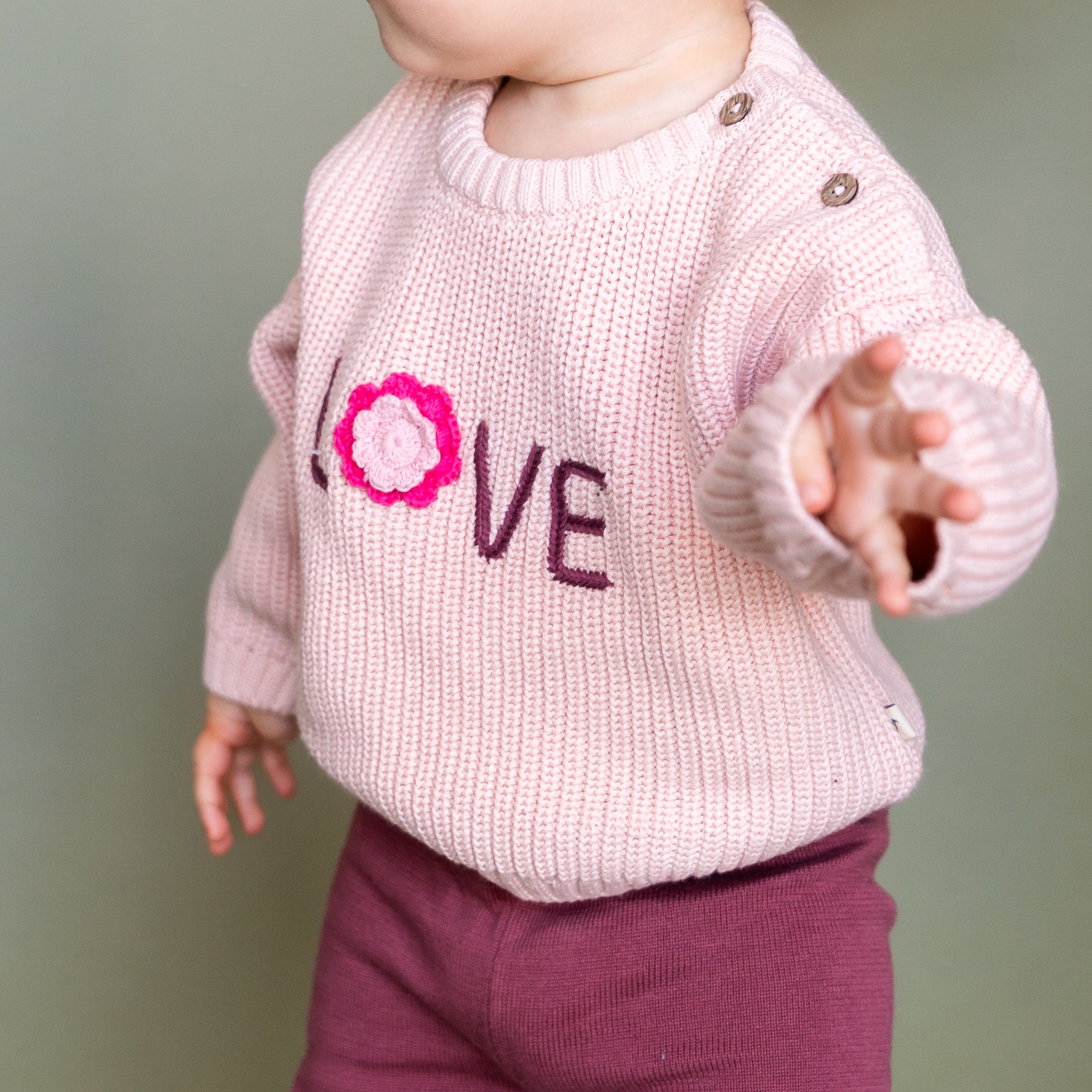LOVE Embroidered Sweater Knit Baby Pullover (Organic Cotton)