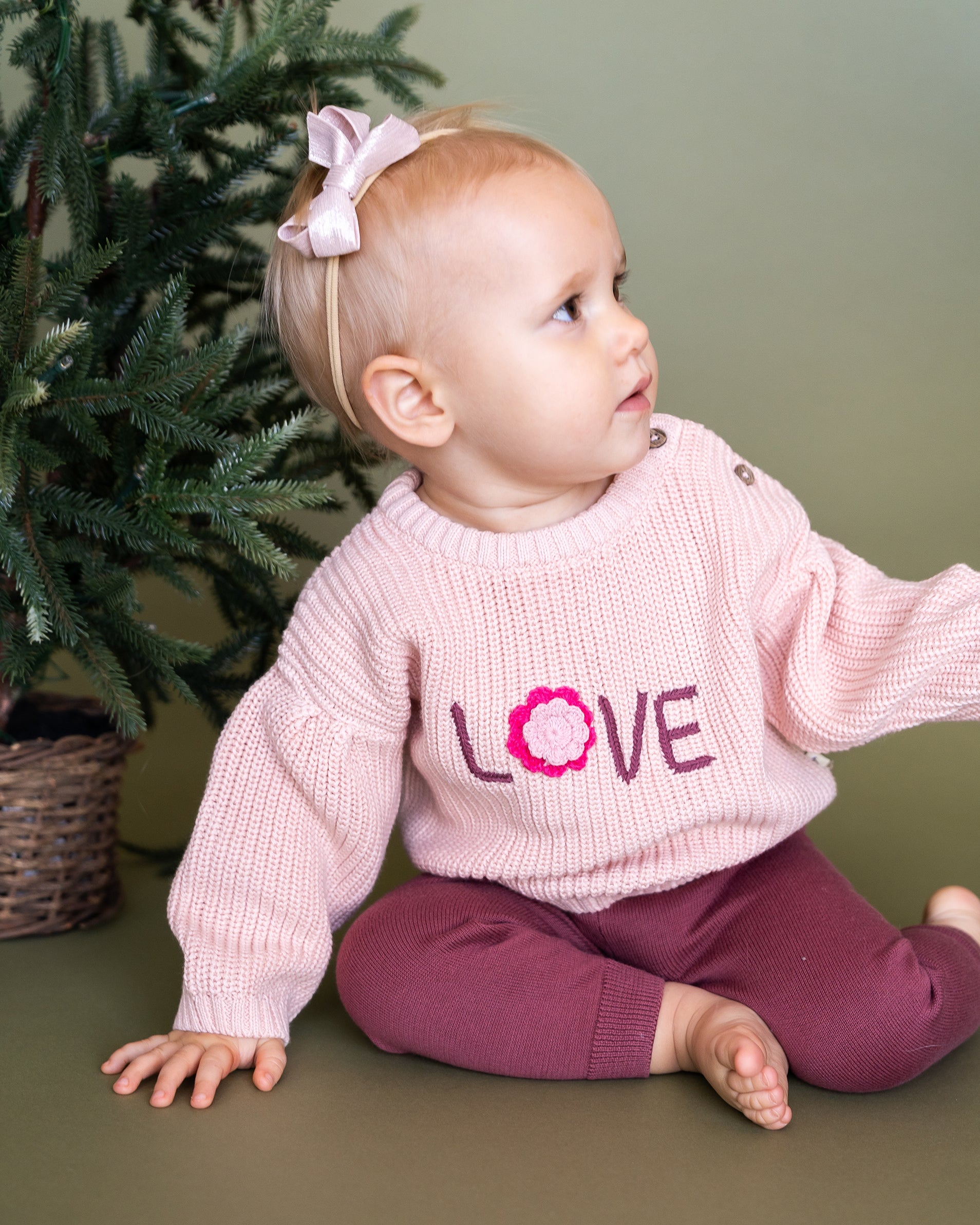LOVE Embroidered Sweater Knit Baby Pullover (Organic Cotton)
