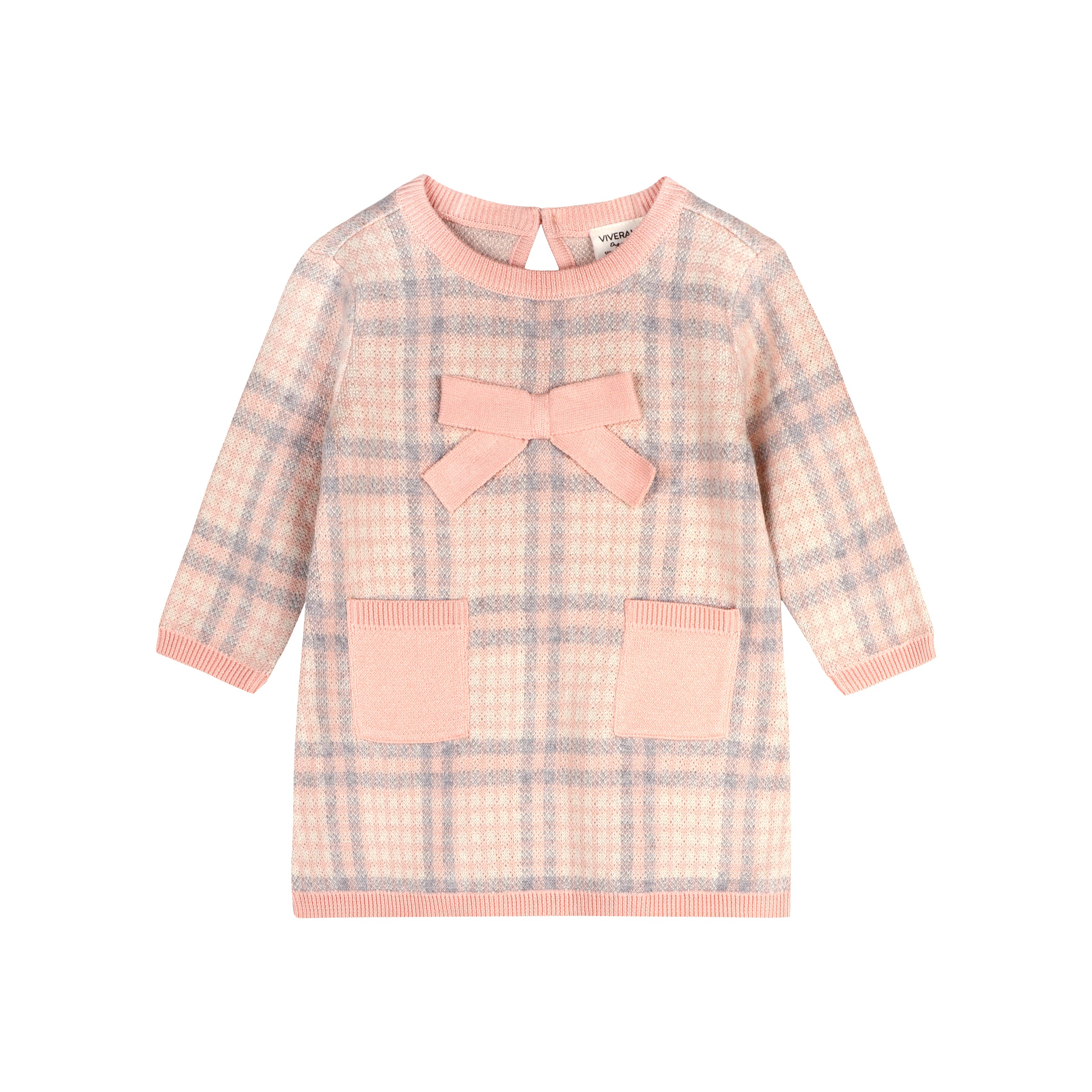 Sophie Bow Checkered Sweater Knit Baby Dress (Organic Cotton)
