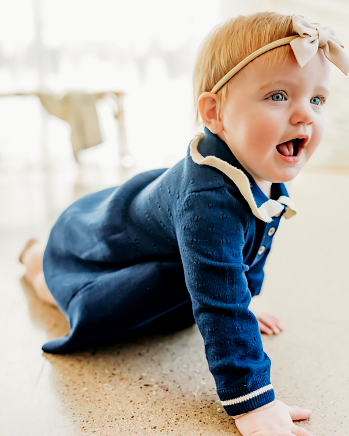 Adeline Ruffle Collar Sweater Knit Baby Dress (Organic Cotton)