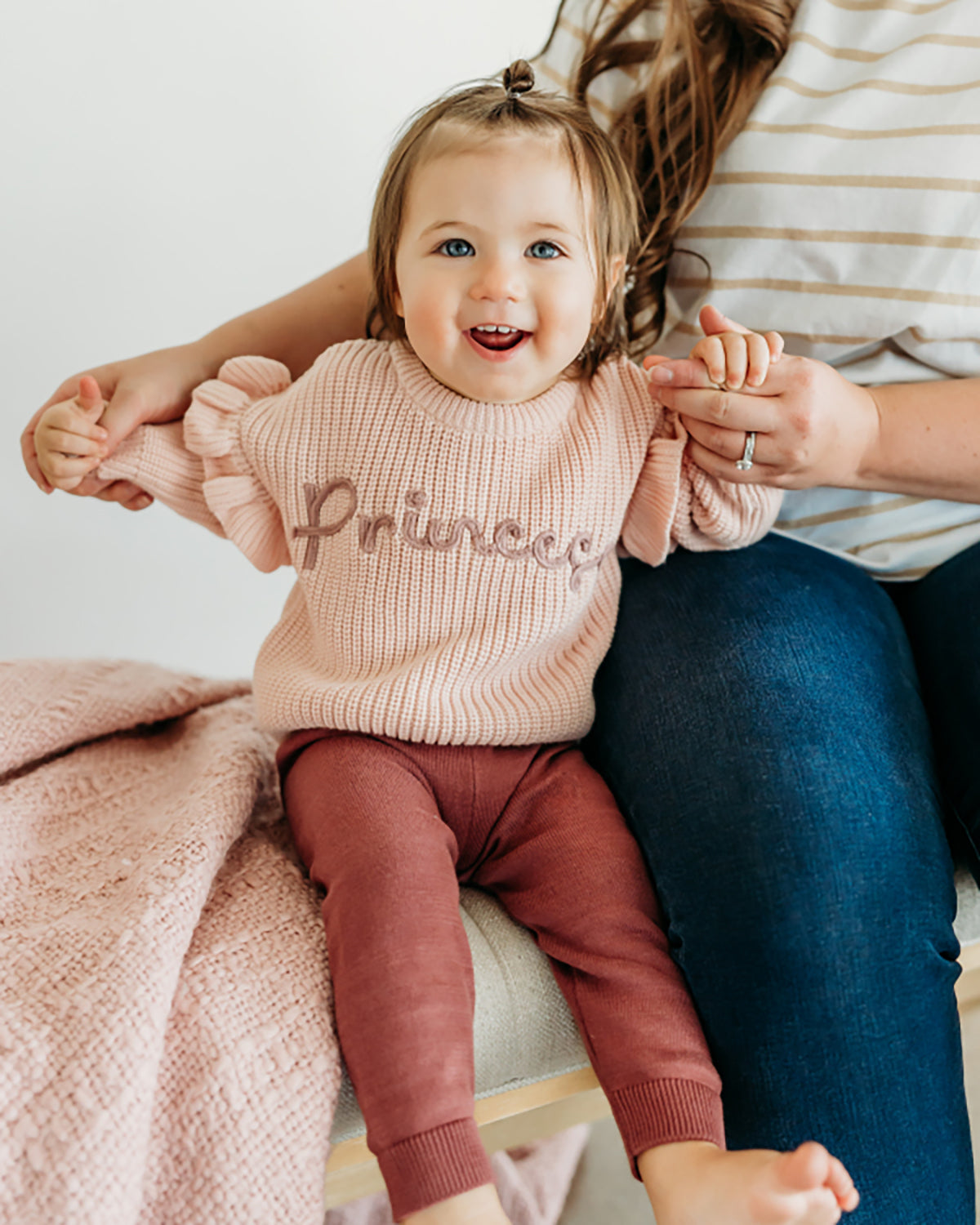 Princess Embroidered Slouchy Sweater Knit Baby Pullover (Organic Cotton)