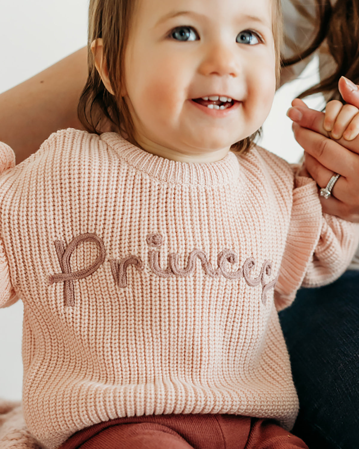 Princess Embroidered Slouchy Sweater Knit Baby Pullover (Organic Cotton)