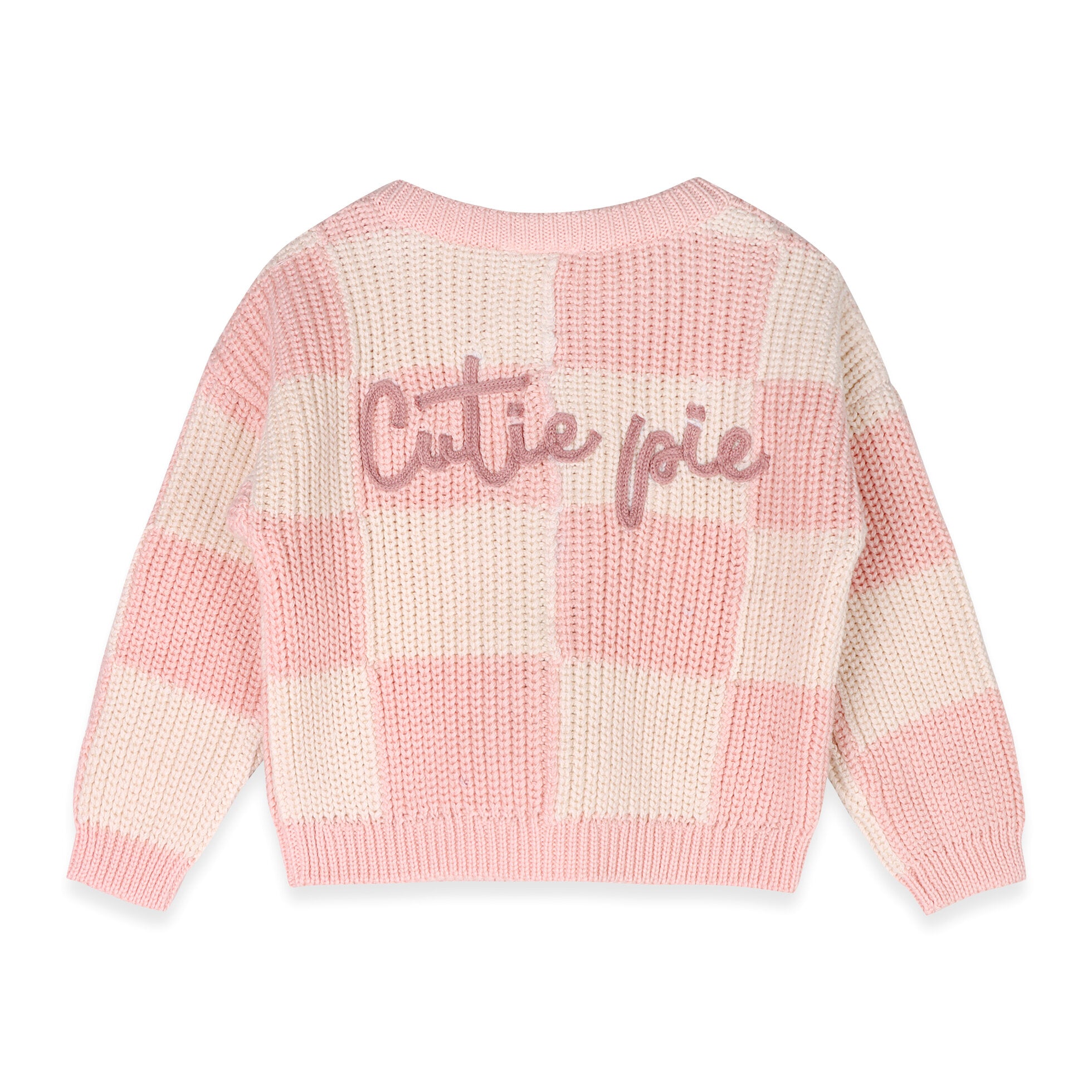 Cutie Pie Embroidered Checkered Slouchy Knit Baby Pullover (Organic Cotton)