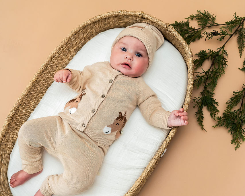 Horse Jacquard Sweater Knit Baby Cardigan (Organic Cotton)