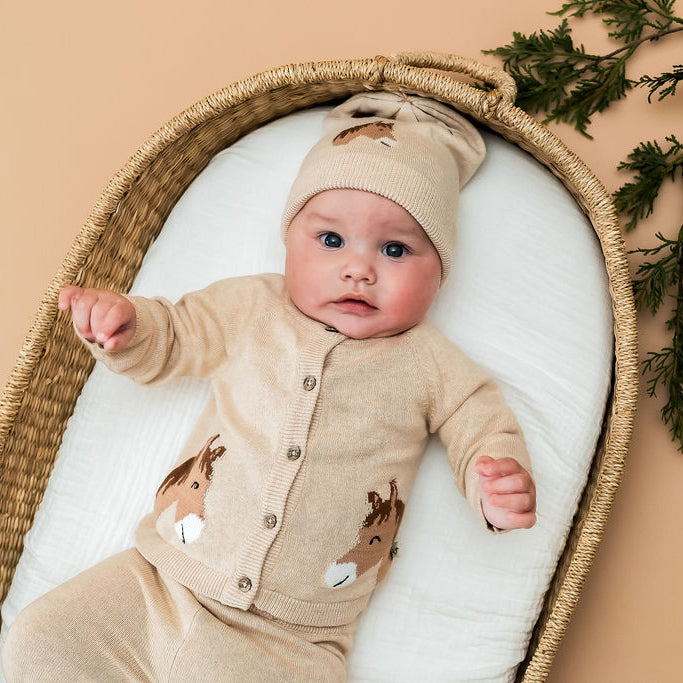 Horse Jacquard Sweater Knit Baby Cardigan (Organic Cotton)