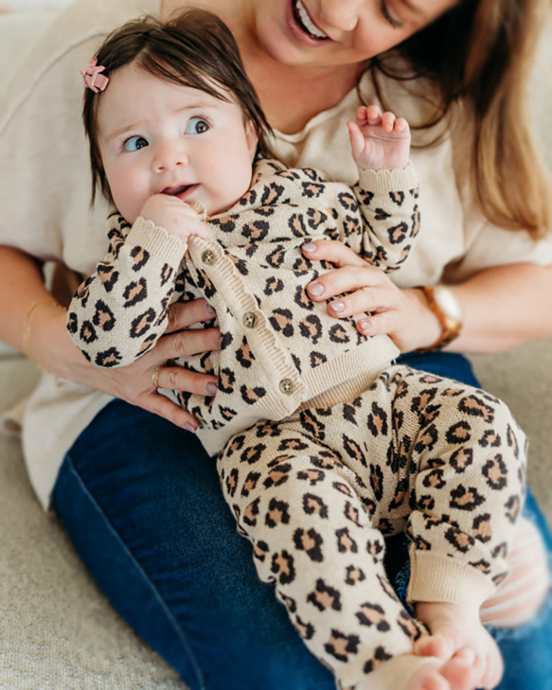 Leopard Jacquard Sweater Knit Baby Cardigan (Organic Cotton)