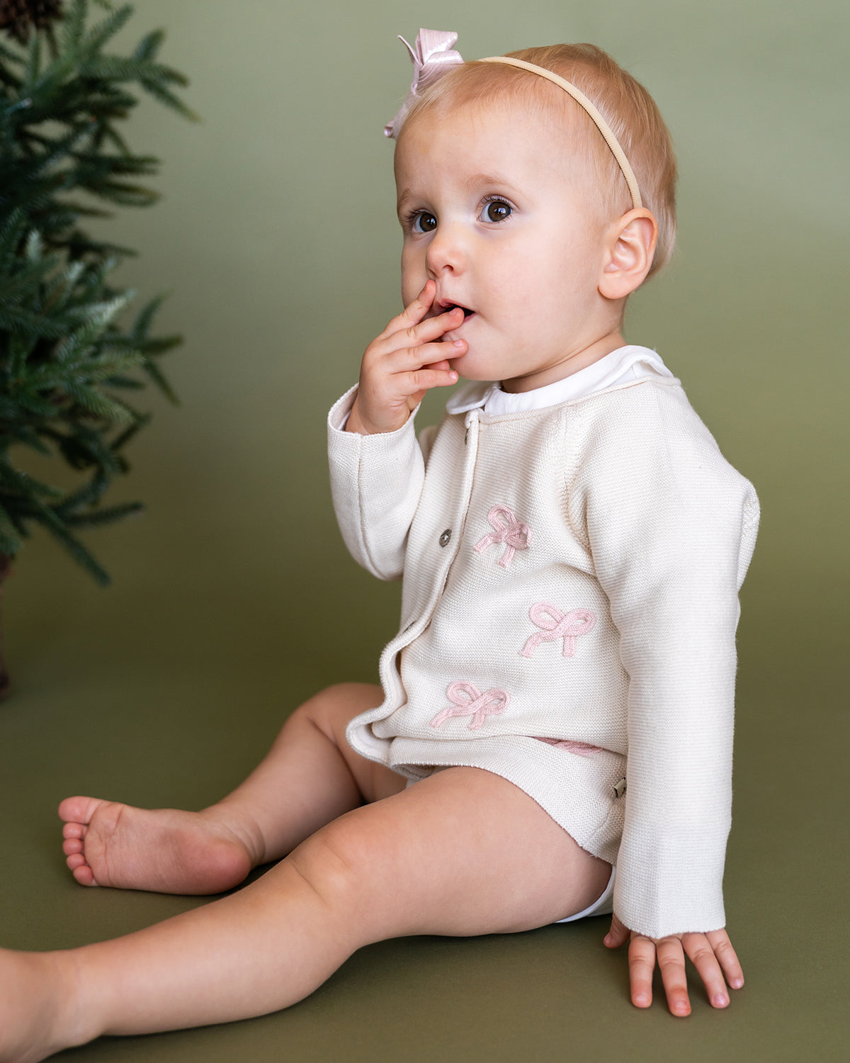 Zoe Bow Sweater Knit Baby Button Cardigan (Organic)