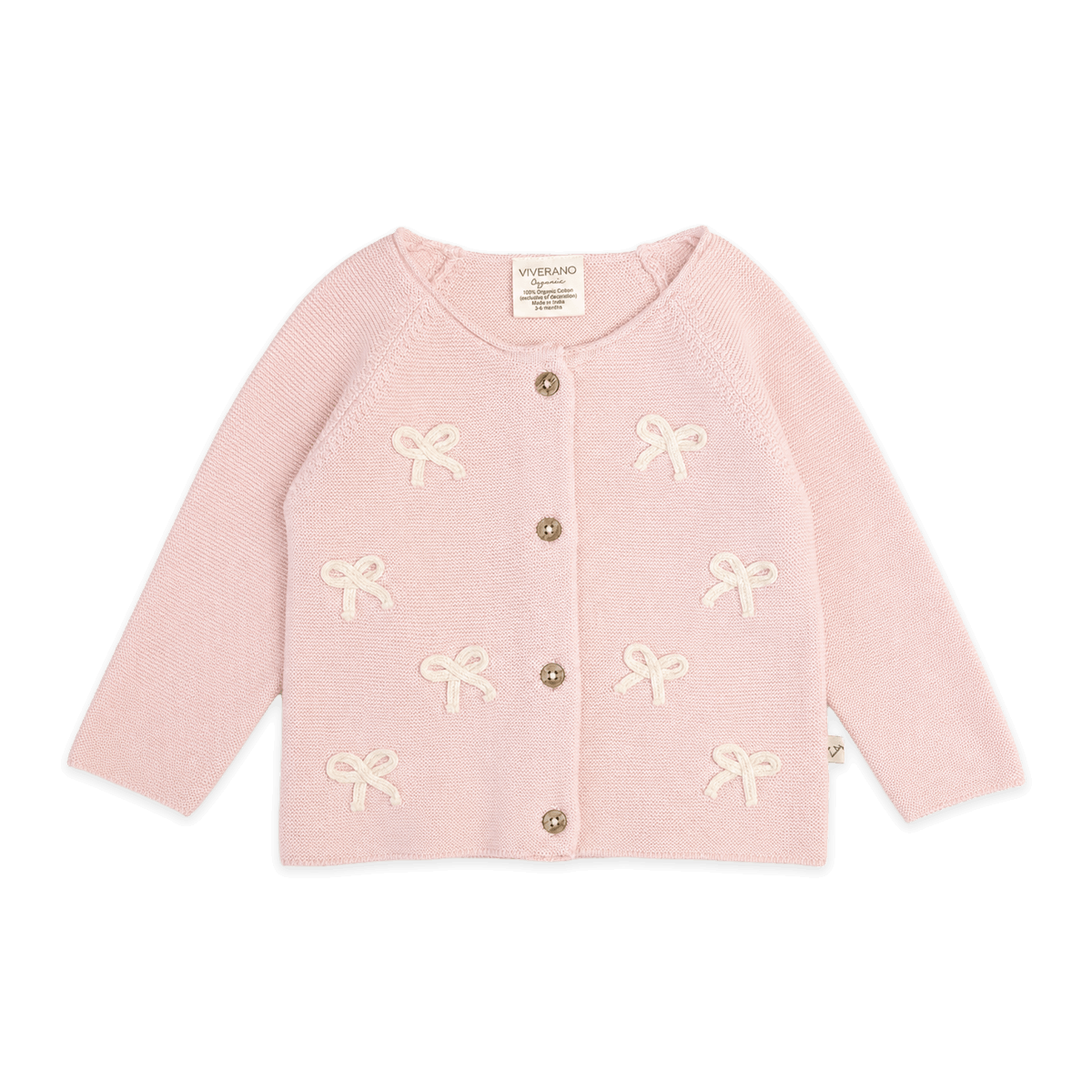 Sweet Pink Zoe Bow Sweater Knit Baby Button Cardigan in Organic Cotton