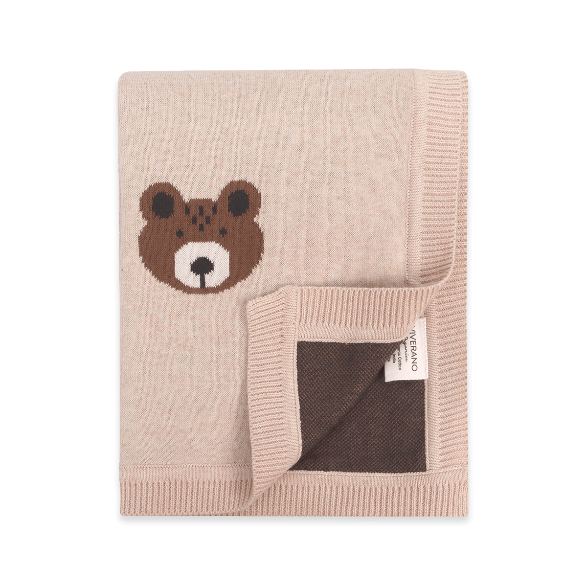 Brown Bear - Jacquard Sweater Knit Baby Blanket (Organic Cotton) - Folded