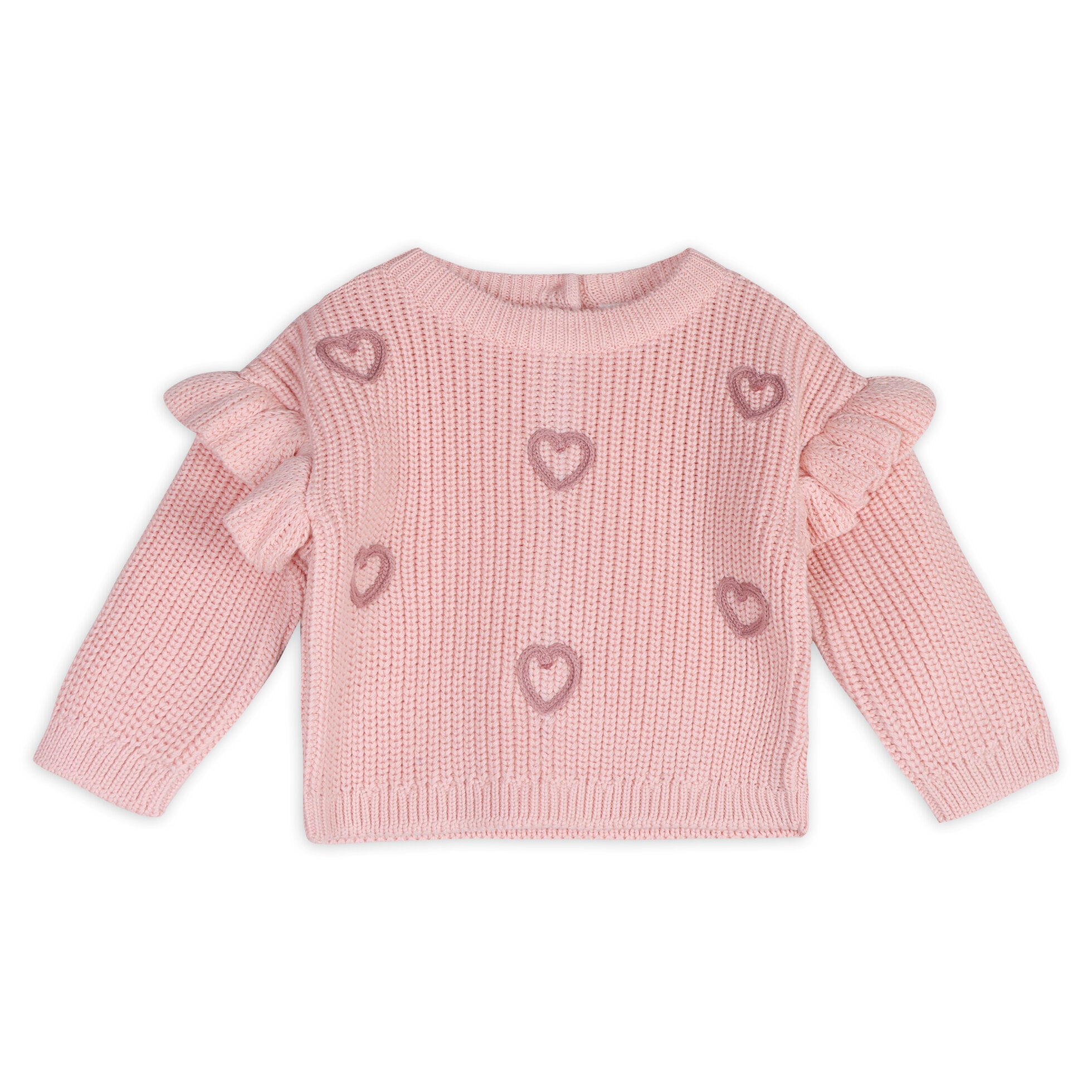 Hearts Embroidered Slouchy Sweater Knit Baby Pullover (Organic Cotton)