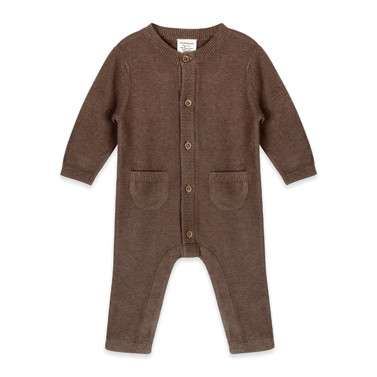 Classic Pocket & Button Chunky Knit Baby Jumpsuit Organic Cotton - Cocoa Heather